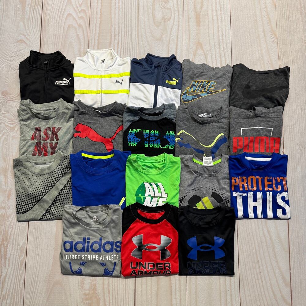 Lot Of 18 Boys XS 5-6 Athletic Long&Short Sleeve Tee Jacket Nike Adidas Puma etc